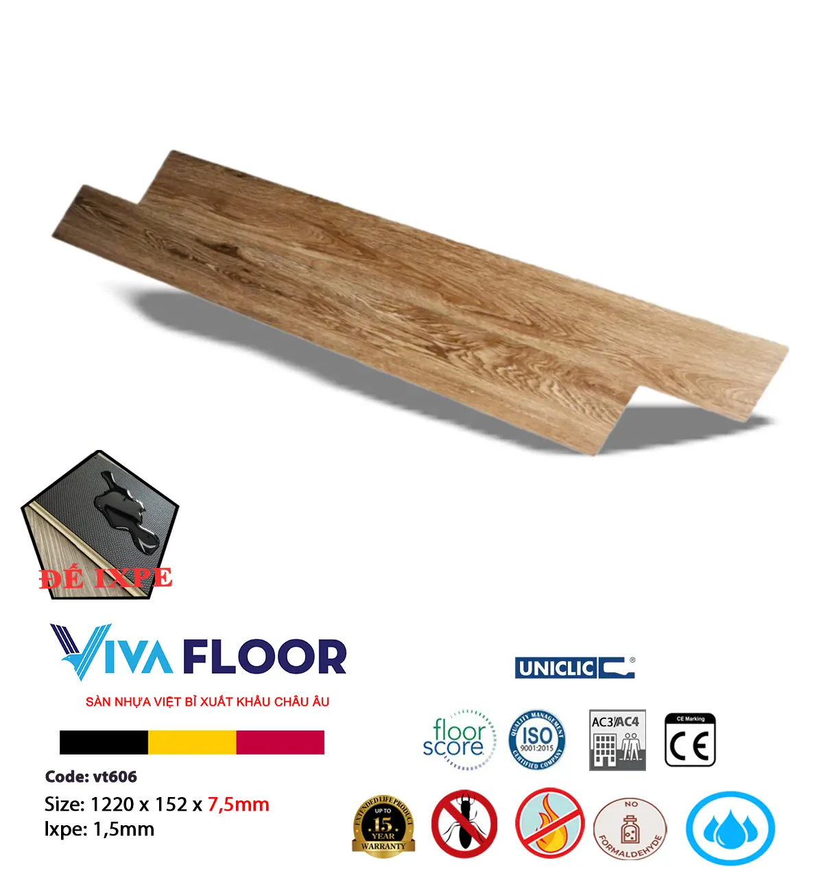 Sàn nhựa hèm khoá spc 5,5ly Vivafloor V406