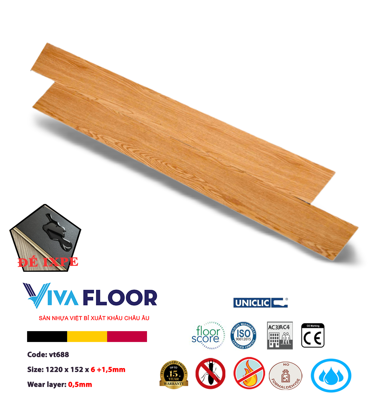 Sàn nhựa SPC 7,5ly Vivafloor V688