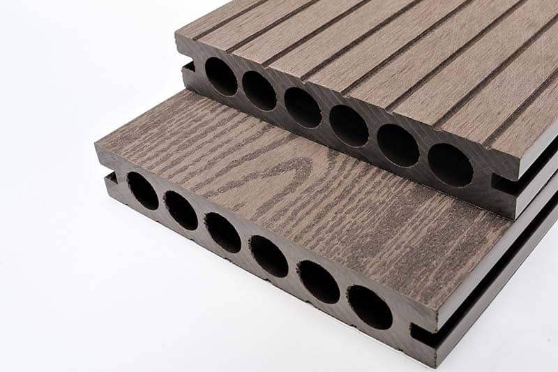 Sàn gỗ nhựa ngoài trời 140x25 Cafe, sàn giả gỗ ngoài trời lỗ tròn